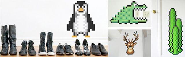 Ejemplo pared Juego colección vinilos pixelados para montar en casa Puxxle El zoo de puxxle en TheFontHunter!